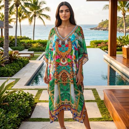 Short Silk Embellished Kaftan Tropical by Kaftans that Bling 