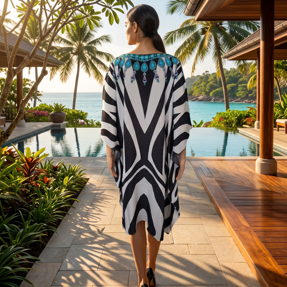 Short Silk Embellished Kaftan Zebra by Kaftans that Bling