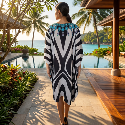 Short Silk Embellished Kaftan Zebra by Kaftans that Bling