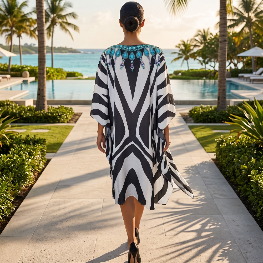 Short Silk Embellished Kaftan Zebra by Kaftans that Bling