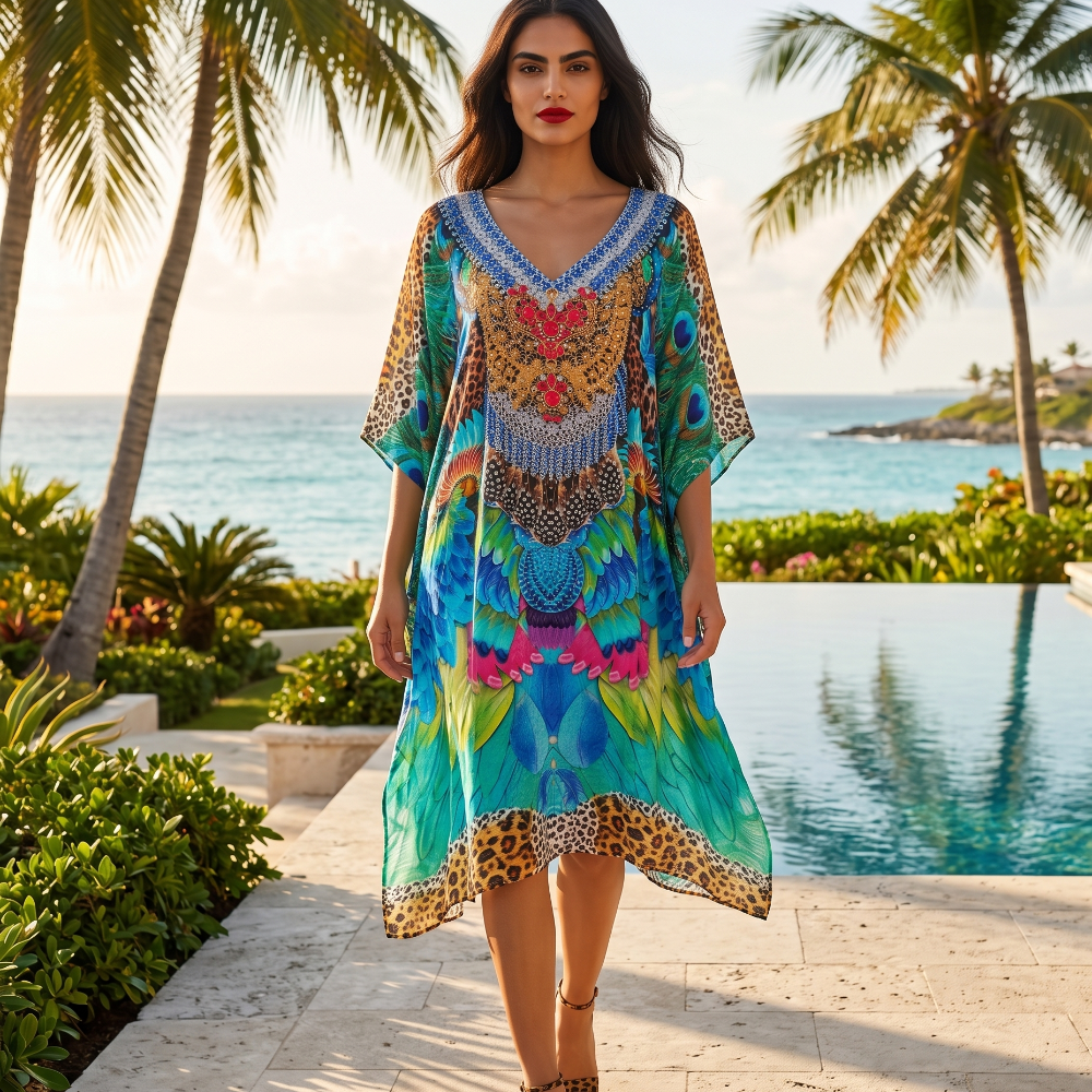 Short Silk Embellished Kaftan Enchanted by Kaftans that Bling 