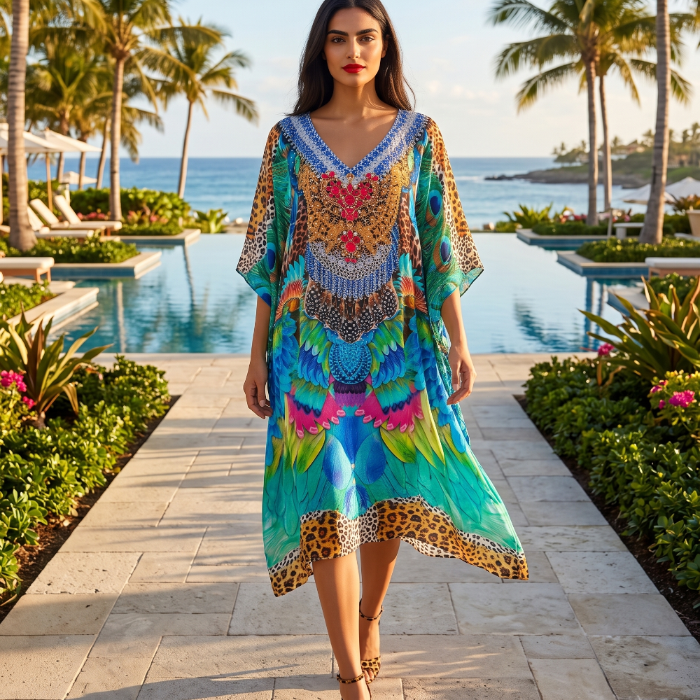 Short Silk Embellished Kaftan Enchanted by Kaftans that Bling 