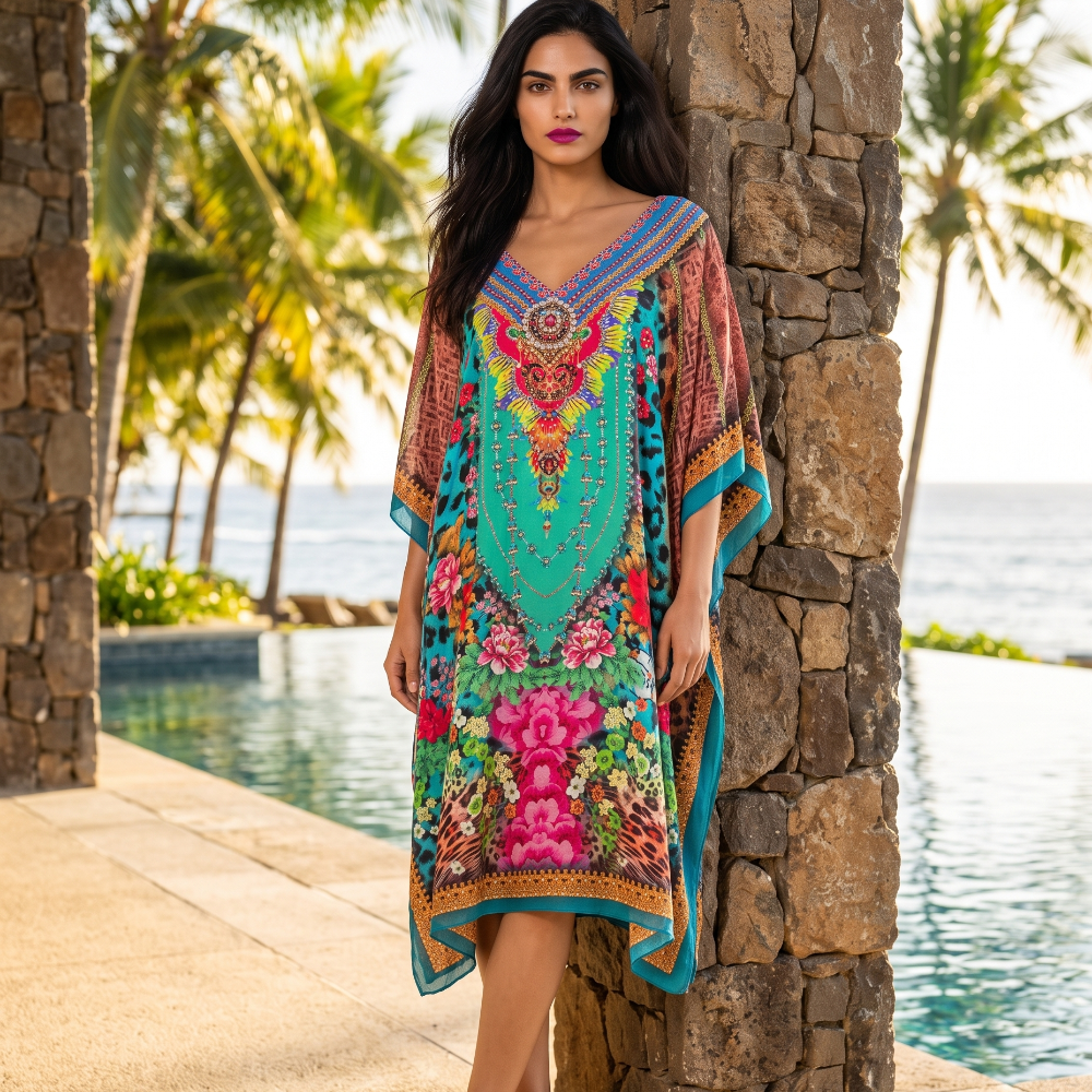 Short Silk Embellished Kaftan Exotica by Kaftans that Bling