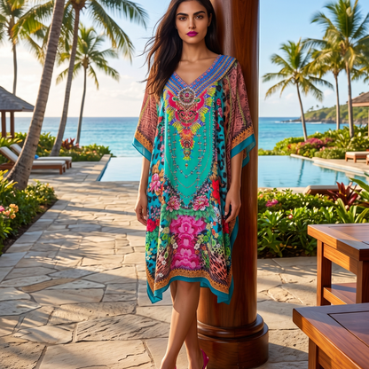 Short Silk Embellished Kaftan Exotica by Kaftans that Bling