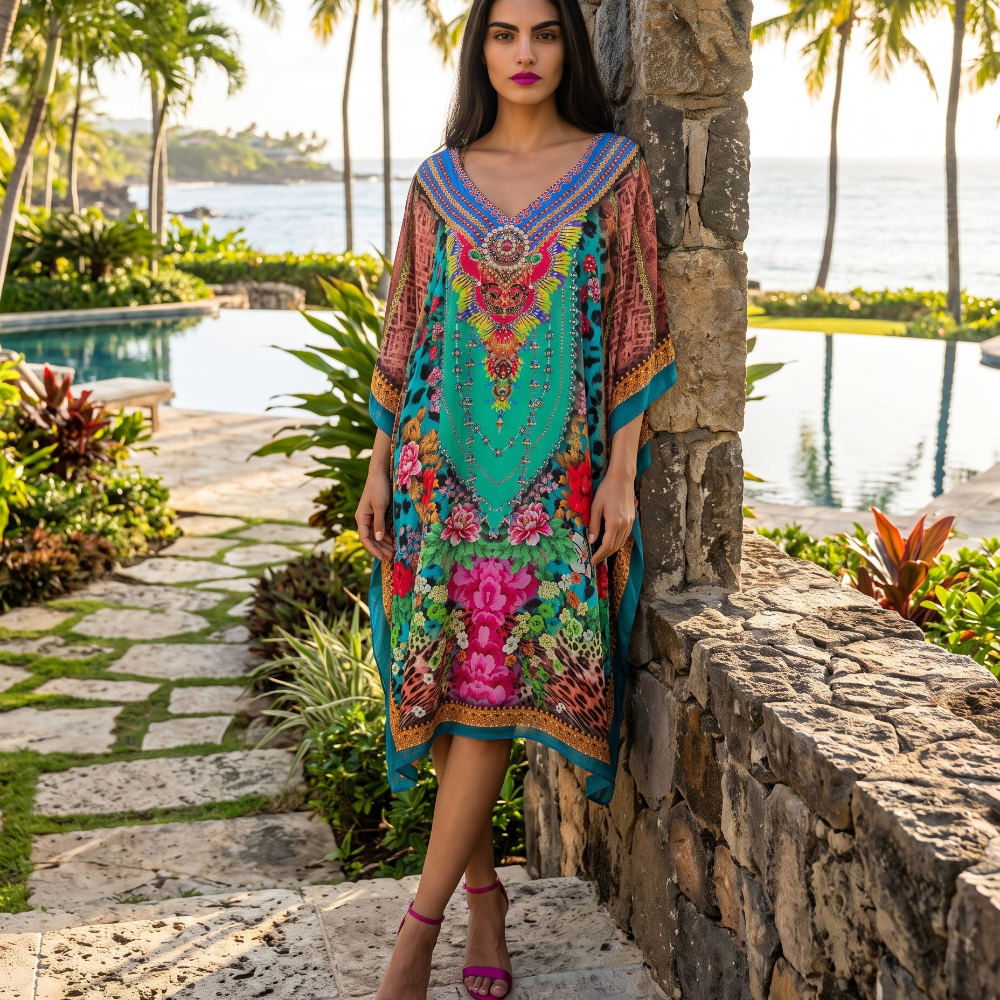 Short Silk Embellished Kaftan Exotica by Kaftans that Bling