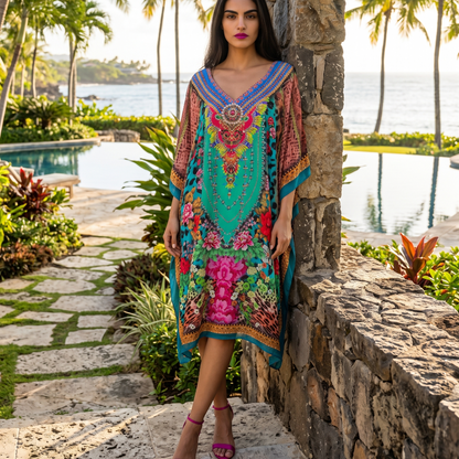 Short Silk Embellished Kaftan Exotica by Kaftans that Bling