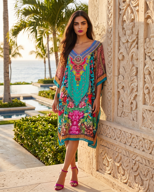 Short Silk Embellished Kaftan Exotica by Kaftans that Bling