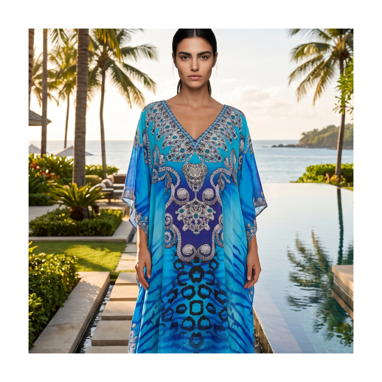 Short Silk Embellished Kaftan Reef by Kaftans that Bling