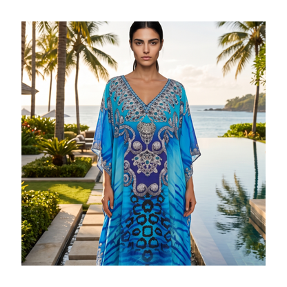 Short Silk Embellished Kaftan Reef by Kaftans that Bling