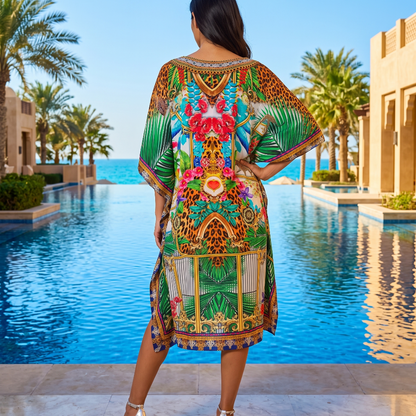 Short Silk Embellished Kaftan Tropical by Kaftans that Bling 