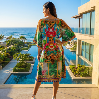 Short Silk Embellished Kaftan Tropical by Kaftans that Bling 