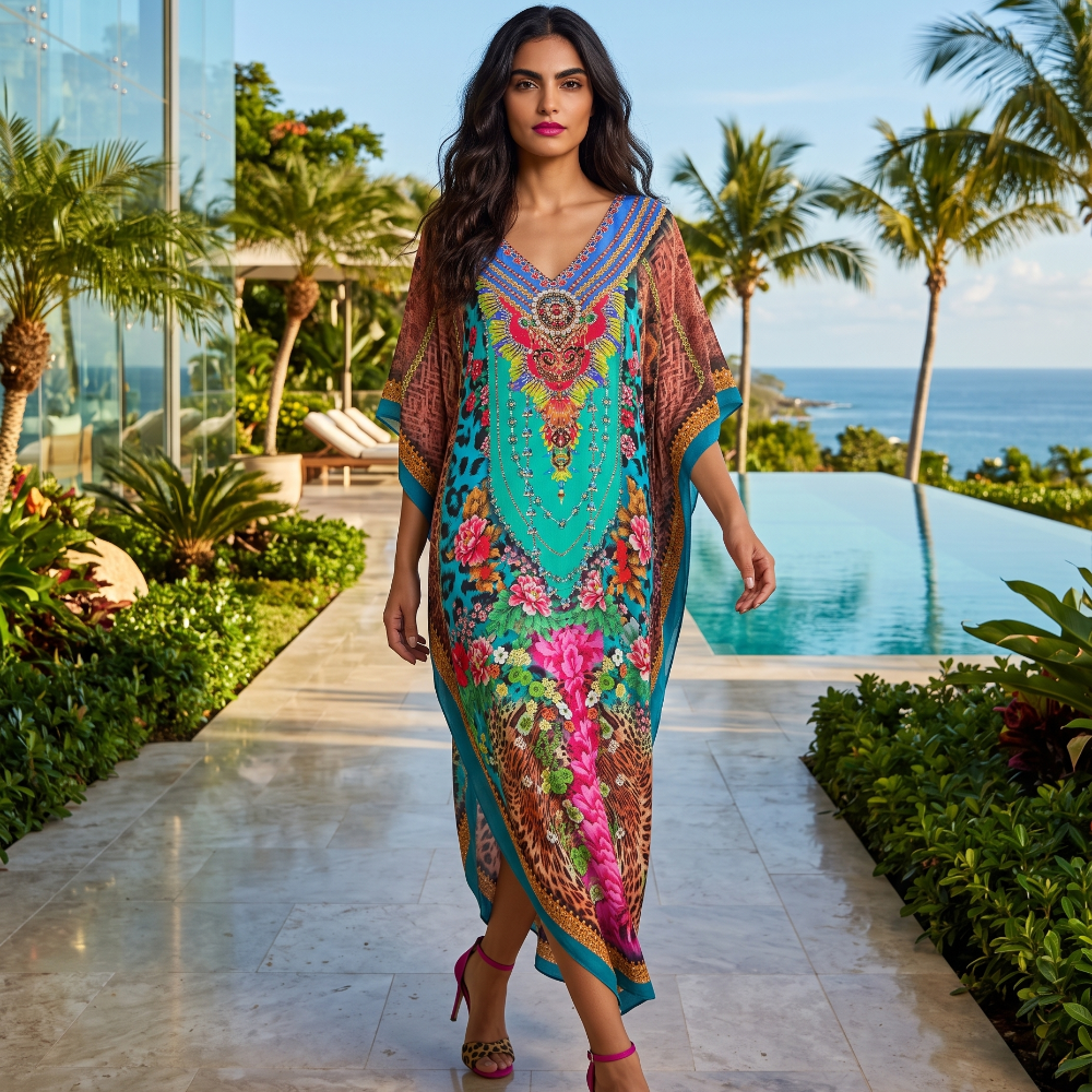 Long Silk Embellished Kaftan Exotica by Kaftans that Bling