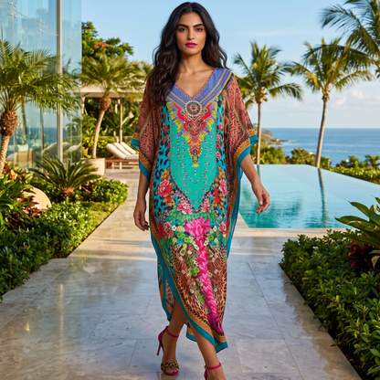 Long Silk Embellished Kaftan Exotica by Kaftans that Bling