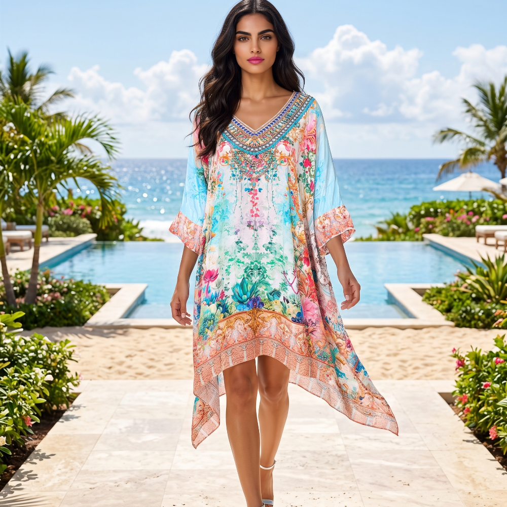 Short Embellished Box Kaftan Dress