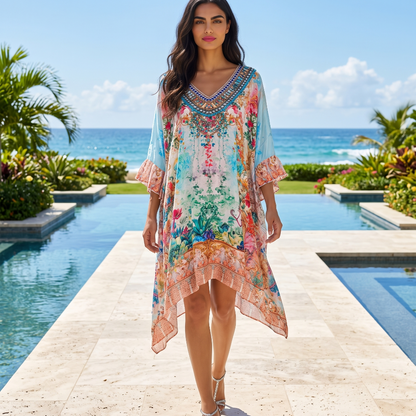 Short Embellished Box Kaftan Dress