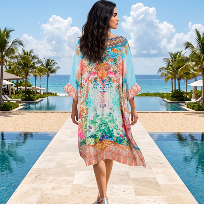 Short Embellished Box Kaftan Dress