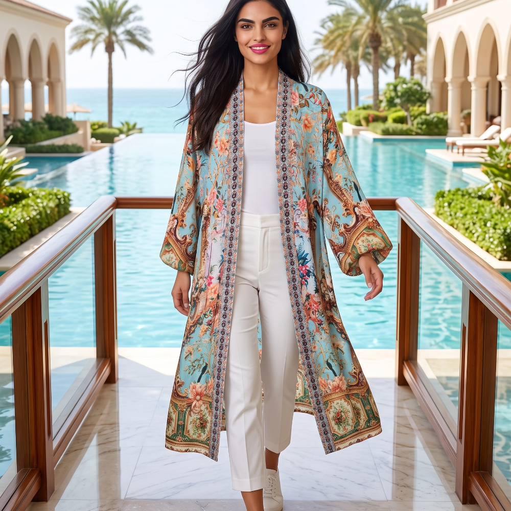 Long Embellished Silky Kimono Baroque