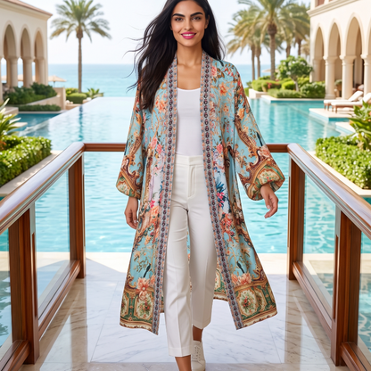 Long Embellished Silky Kimono Baroque