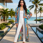 Long Silk Embellished Jacket Peacock
