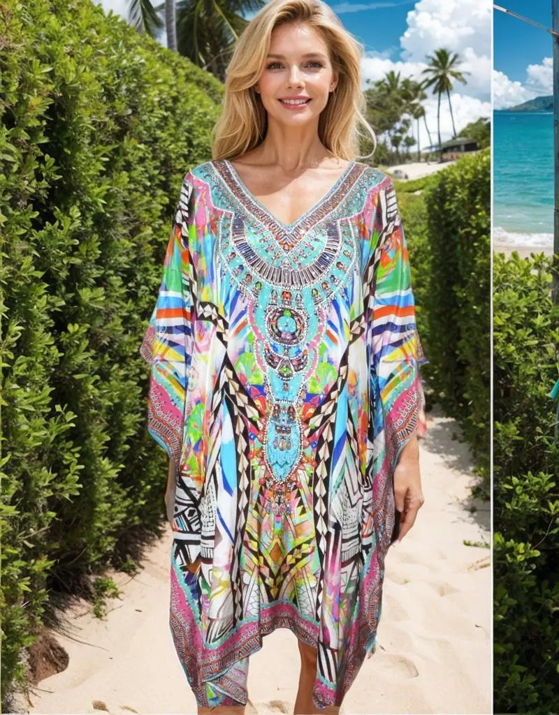 Short Embellished Kaftan Luna - Kaftans that Bling