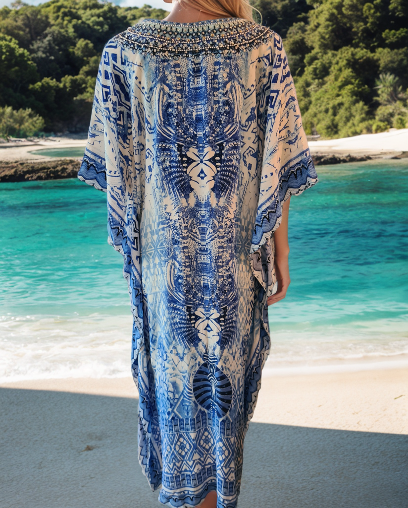 Long Silk Embellished Kaftan-Geo