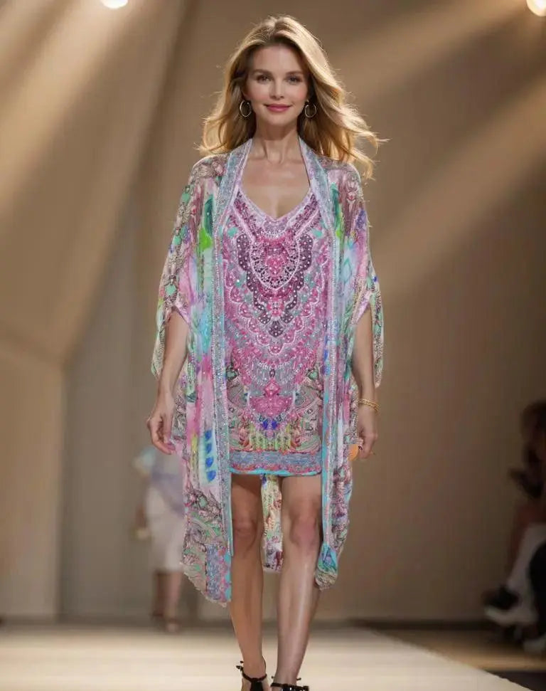 Silk Embellished Long Cape Zahara - Kaftans that Bling