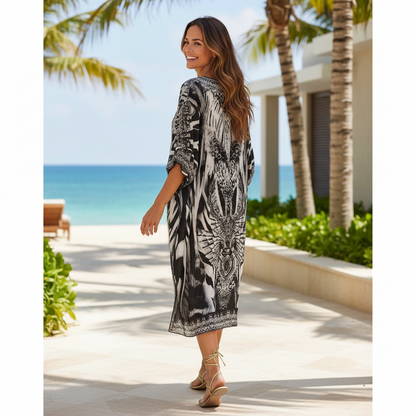 Zulu sleeve Silk Embellished Dress at kaftans that bling