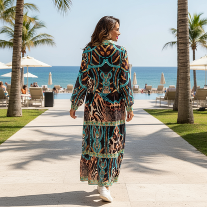 Leopard Luxe Silk Frill Maxi Dress - Unleash Your Inner Glamour