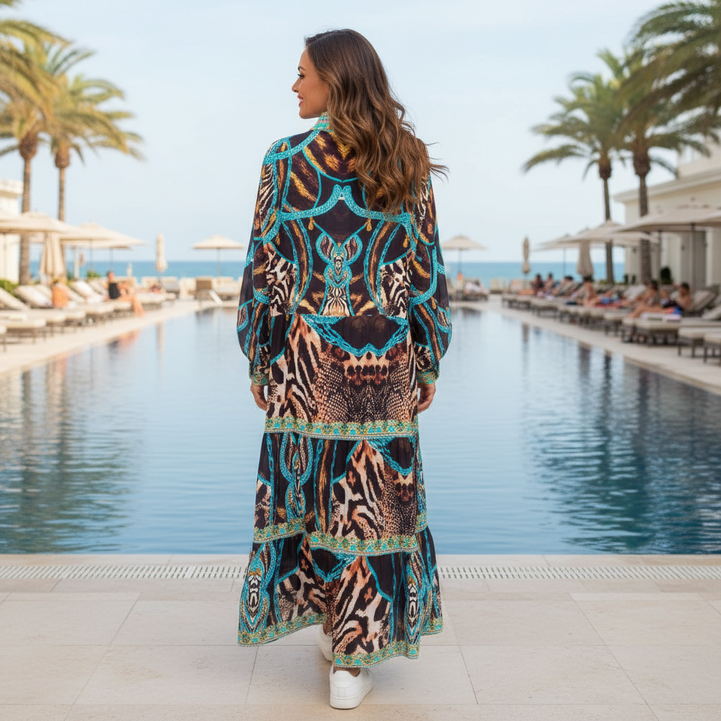 Leopard Luxe Silk Frill Maxi Dress - Unleash Your Inner Glamour