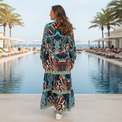 Leopard Luxe Silk Frill Maxi Dress - Unleash Your Inner Glamour