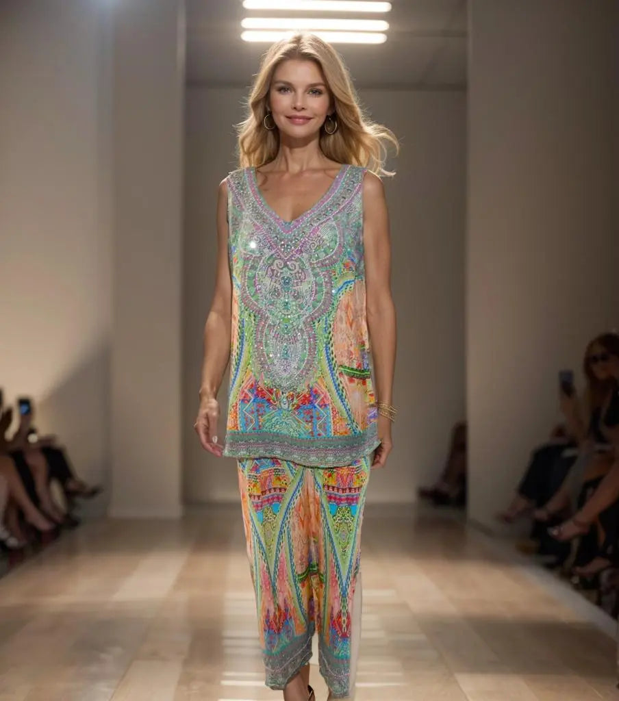 Silk Embellished Palazzo Pants Monet - Kaftans that Bling