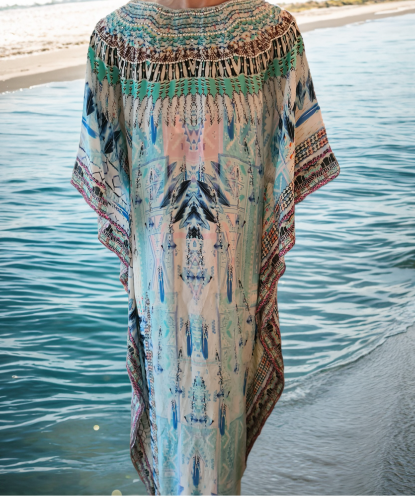 Long Silk Embellished Kaftan-Cleopatra