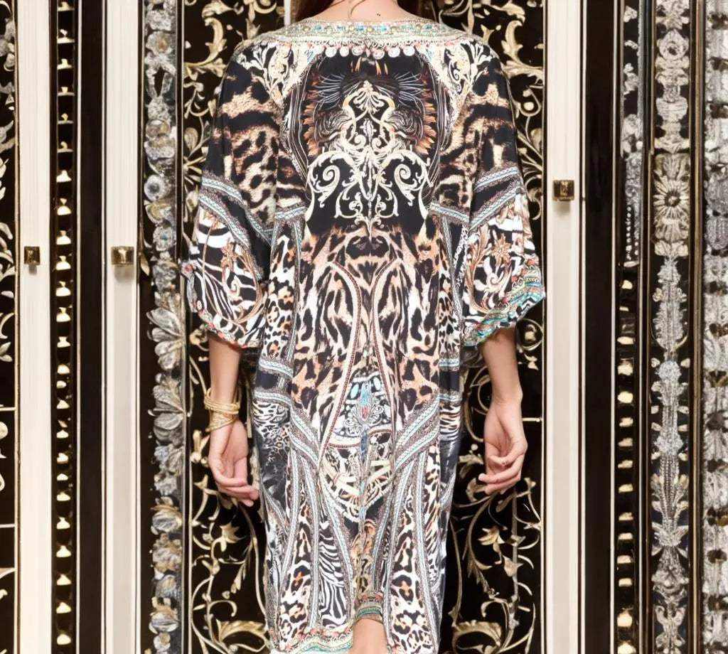 3 4 sleeve Silk Embellished Dress