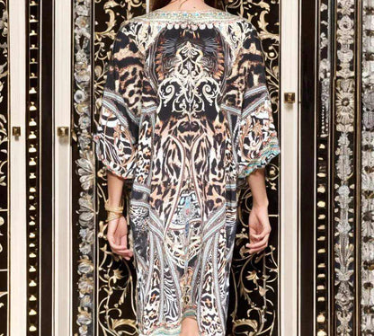 3 4 sleeve Silk Embellished Dress