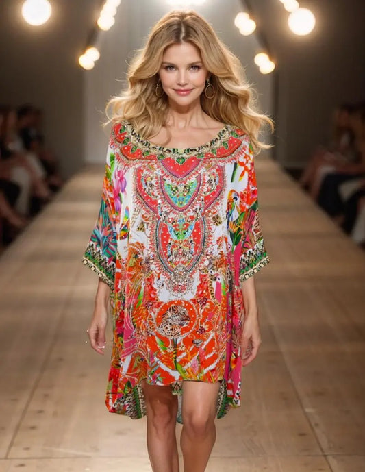 Silk Embellished Hi-Low Top/Kaftan