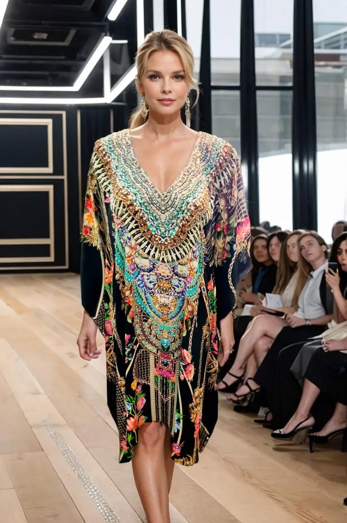 Short Embellished Silk Kaftan - Capri - Kaftans that Bling