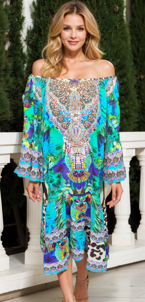 Silk Embellished Gypsy Dress Peacock