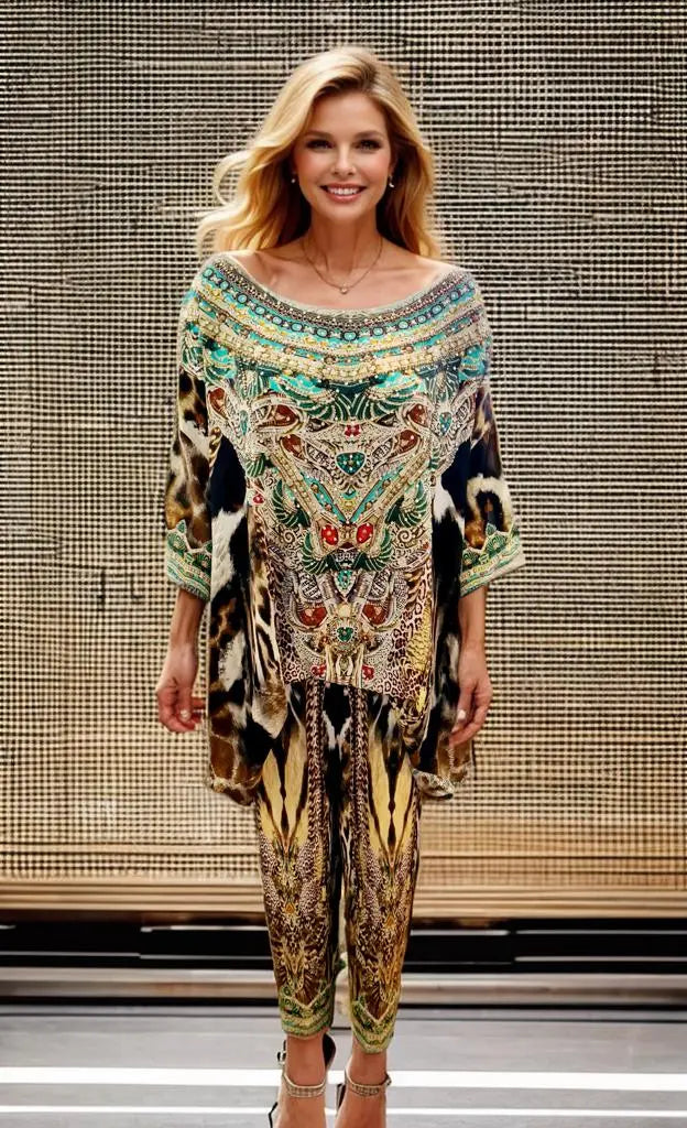 Long Silk Embellished Pants - Cheetah - Kaftans that Bling