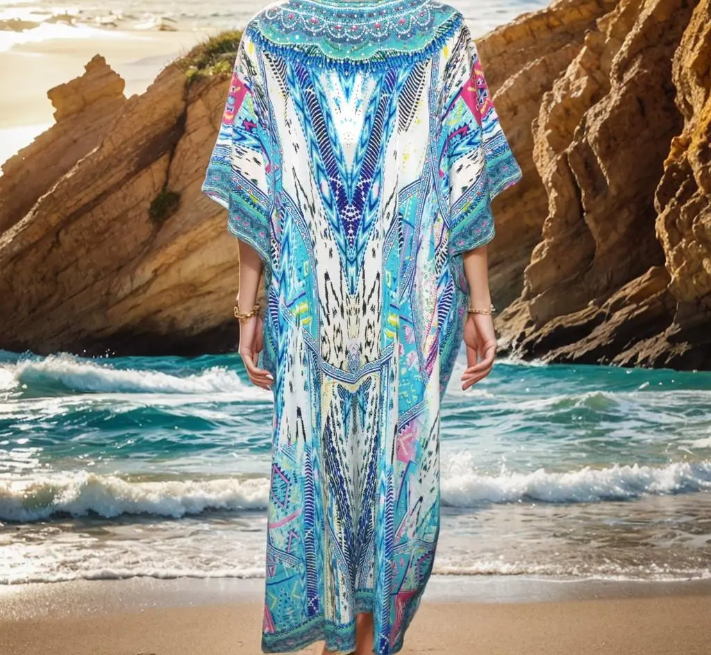 Long Silk Embellished Box Kaftan Denia - Kaftans that Bling