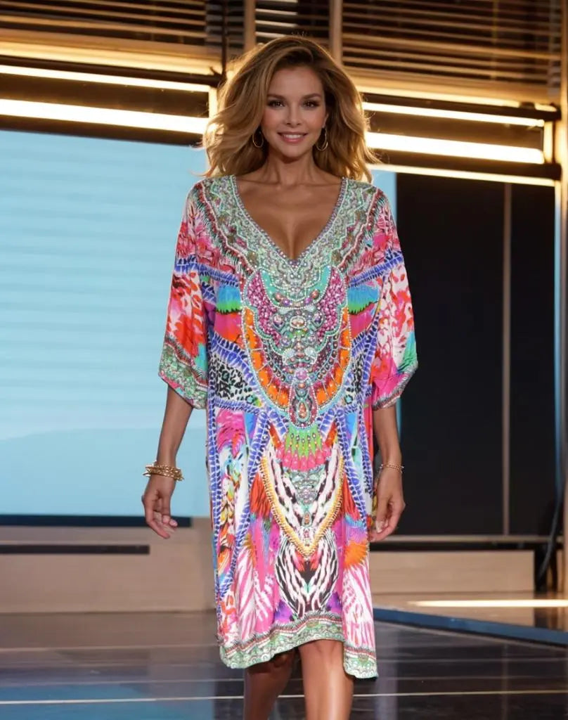 Amira Pink 3/4 sleeve dress 3/4 sleeve Embellished Dress Amira fashion spectrum  Kaftans that Bling