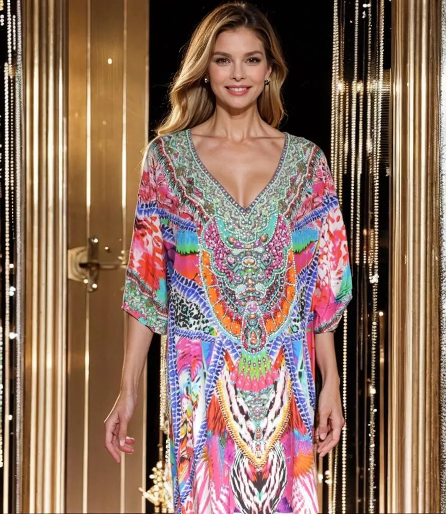 Amira Pink 3/4 sleeve dress 3/4 sleeve Embellished Dress Amira fashion spectrum  Kaftans that Bling