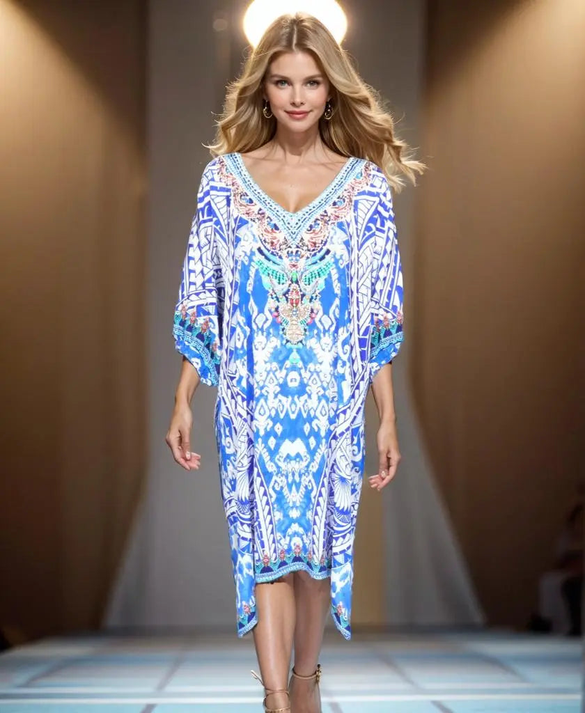 3/4 sleeve Embellished Dress Geo - Kaftans that Bling