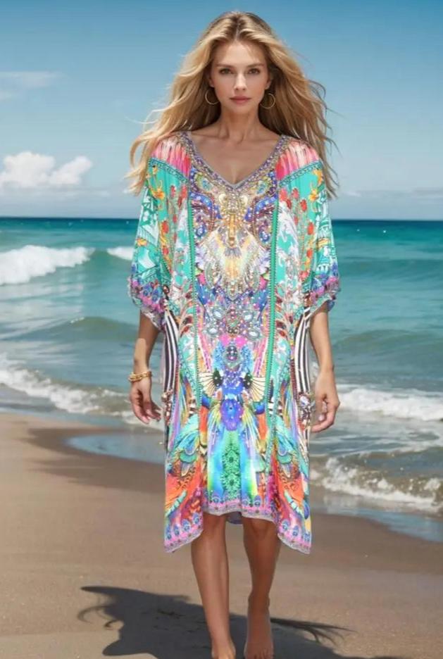 Amore green 3/4 sleeve dress 3/4 sleeve Embellished Dress Kaftans that Bling  Kaftans that Bling