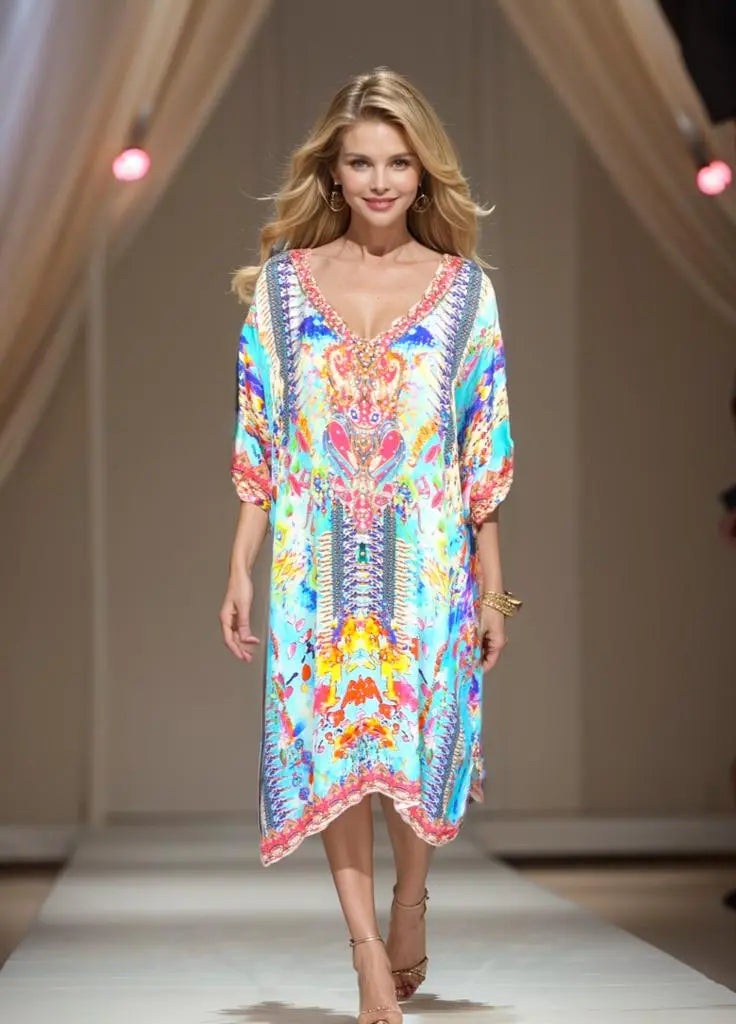 3/4 sleeve dress Layla 3/4 sleeve Embellished Dress Mystical Kaftans that Bling  Kaftans that Bling