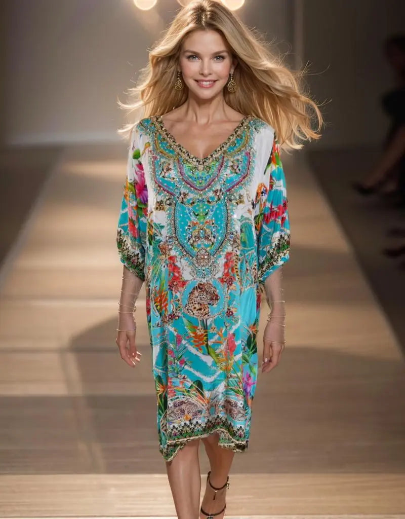 3/4 sleeve dress Sabrina-green 3/4 sleeve Embellished Dress Sabrina green Kaftans that Bling 169.95 Kaftans that Bling