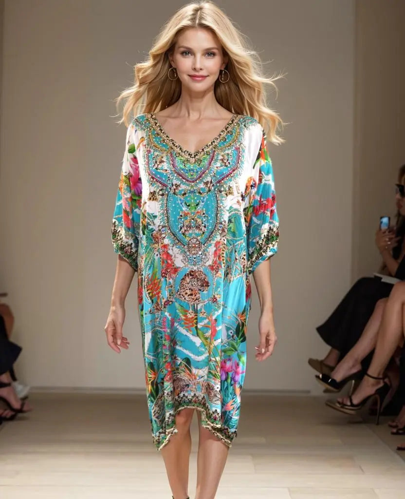 3/4 sleeve dress Sabrina-green 3/4 sleeve Embellished Dress Sabrina green Kaftans that Bling  Kaftans that Bling