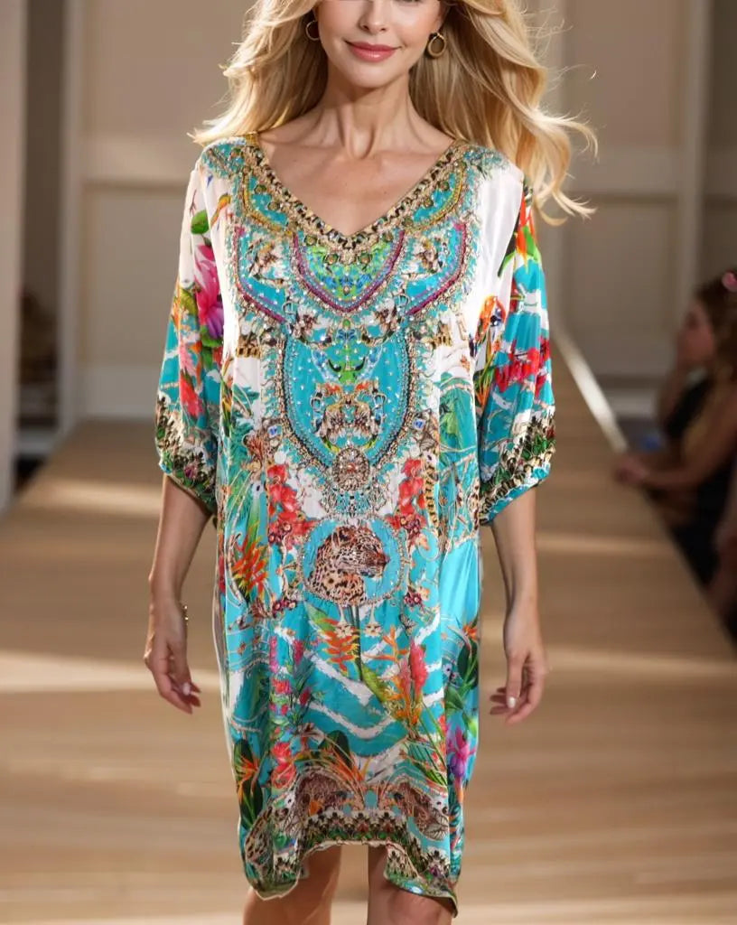 3/4 sleeve dress Sabrina-green 3/4 sleeve Embellished Dress Sabrina green Kaftans that Bling  Kaftans that Bling