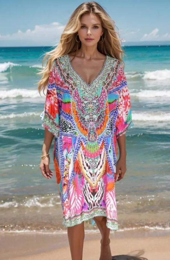 Amira Pink 3/4 sleeve dress Amira Pink 3/4 sleeve  Embellished Dress fashion spectrum  Kaftans that Bling