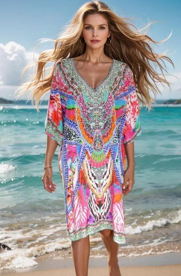 Amira Pink 3/4 sleeve dress Amira Pink 3/4 sleeve  Embellished Dress fashion spectrum  Kaftans that Bling