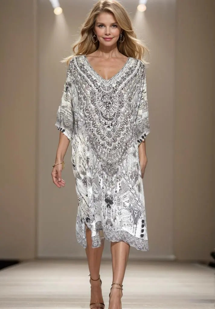 Egyptian sleeve dress 3/4 sleeve Silk Embellished Dress Kaftans that Bling  Kaftans that Bling